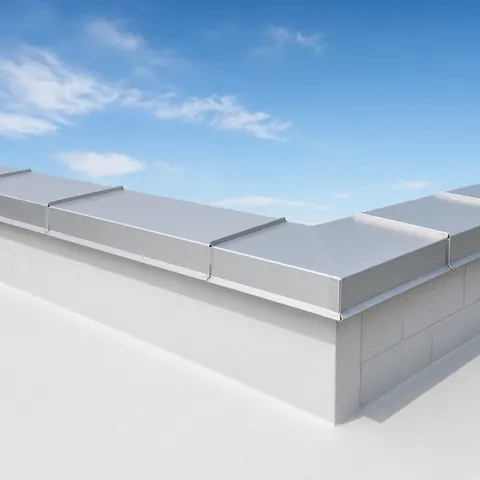 Illustrative: new sheet-metal parapet coping over a membrane roof edge